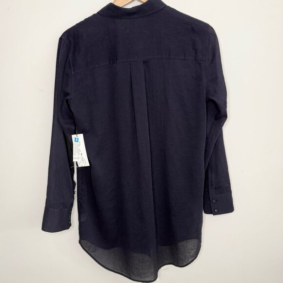 💙 NWT! Treasure & Bond Sheer Navy Blue Button-Down Top Beach Cover-up Size S - Picture 3 of 5